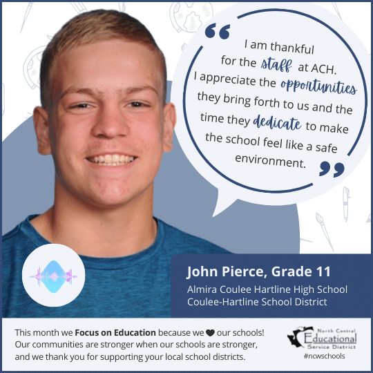 John Pierce: I am thankful for the staff at ACH. I appreciate the opportunities they bring forth to us and the time they dedicate to make the school feel like a safe environment.