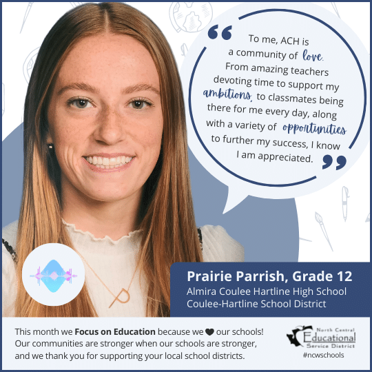 Prairie Parrish: To me, ACH is a community of love. From amazing teachers devoting time to support my ambitions, to classmates being there for me everyday, along with a variety of opportunities to further my success. I know I am appreciated.